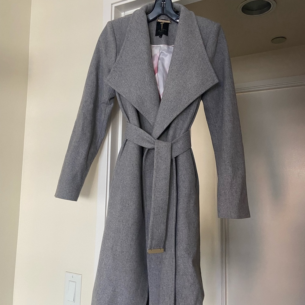 Ted baker grey wool wrap coat